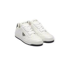 NEW PRADA women's downtown perforated leather sneakers in white